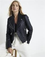 River Island Womens Biker Jacket Black Faux Leather Collared Outerwear Top - 6 Regular