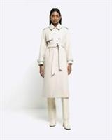 River Island Womens Trench Coat Cream Belted Longline Collared Outerwear Top - 18 Regular