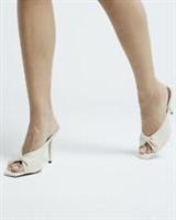 River Island Womens Mules Cream Leather Twist High Heels Backless Open Toe Shoes