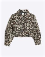 River Island Girls Jacket Brown Leopard Print Collared Buttoned Outerwear Top - 9-10 Years Regular