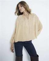 River Island Womens Blouse Beige Tie Neck Pearl Long Sleeves Loose Fit Top - 10 Regular