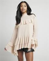 River Island Womens Blouse Petite Pink Chiffon Frill Loose Fit High Neck Top - 8 Petites
