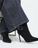 River Island Womens Boots Black Woven Ankle Buckle Heeled Pointed Toe High Shoes