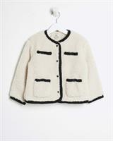 River Island Mini Girls Jacket Cream Borg Pockets Crew Neck Buttoned Outerwear - 4-5 Years Regular