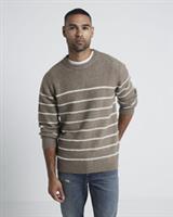 River Island Mens Jumper Stone Slim Fit Stripe Knitted Crew Neck Pullover Top - M Regular