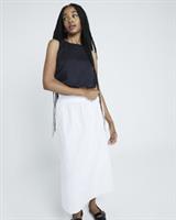 River Island Womens Maxi Skirt White Cotton Poplin Elasticated Waist Bottom - 8 Regular