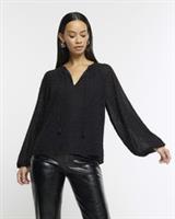 River Island Womens Blouse Black Pearl Detail Long Sleeve Crew Neck Top - 8 Regular