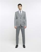 River Island Mens Suit Trousers Grey Slim Fit Twill Button Zip Pants Bottoms - 38 Long Regular