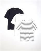 River Island Mens T-Shirt 3 Pack Mixed Colours Short Sleeve Slim Stripe Tee Top - L Regular