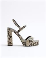 River Island Womens Platform Sandals Grey Snake Print Sling Back Open Toe Shoes