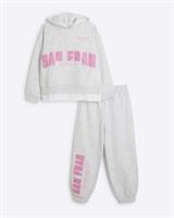 River Island Girls Hoodie & Joggers Set Grey Hybrid Graphic Print 2 Piece Outfit - 11-12 Years Regular