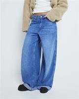 River Island Womens Super Wide Leg Jeans Petite Blue Denim Trousers Bottoms - 12 Extra Short Petites