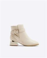 River Island Girls Ankle Boots Cream Block Heel Pointed Toe Side Zip Shoes