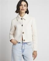 River Island Womens Trophy Jacket Cream Collared Cropped Buttons Outerwear Top - 16 Regular