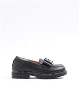River Island Girls Loafers Black Faux Leather Bow Slip On Memory Foam Shoes