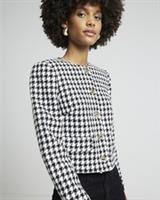 River Island Womens Trophy Jacket Black Boucle Dogtooth Cropped Outerwear Top - 12 Regular