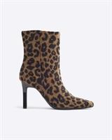 River Island Womens Ankle Boots Beige Leopard Print Heeled Pointed Toe Shoes