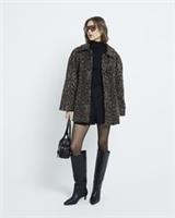 River Island Womens Coat Brown Leopard Print Funnel Neck Buttons Outerwear Top - 6 Regular