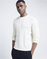 River Island Mens Jumper Cream Midweight Cable Knit Crew Neck Pullover Top - M Regular