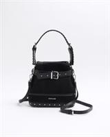 River Island Womens Shoulder Bag Black Suedette Buckle Bucket Grab Top Handle