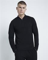 River Island Mens Polo Shirt Black Slim Fit Pique Square Neck Quarter Zip Top - M Regular