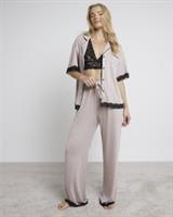 River Island Womens Pyjama Set Pink Lace Trim 2 Piece PJ Sleepwear Nightwear - M Regular