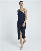 River Island Womens Bodycon Midi Dress Navy One Shoulder Asymmetric Sleeveless - 6 Regular
