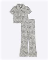 River Island Girls Polo Top & Kickflare Trousers Set Grey 2 Piece Outfit - 9-10 Years Regular