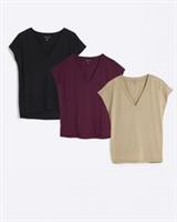 River Island Womens 3 Pack T-Shirt Multicoloured V-Neck Short Sleeve Tee Top - 10 Regular