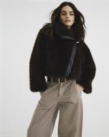 River Island Womens Biker Jacket Brown Faux Fur Zip Long Sleeve Outerwear Top - S Regular