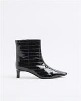 River Island Womens Ankle Boots Black Kitten Heeled Pointed Toe Side Zip Shoes
