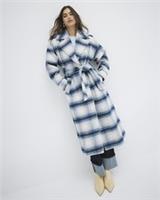 River Island Womens Coat Blue Check Belted Collared Extra Long Outerwear Top - L Regular