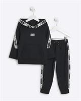 River Island Mini Boys Hoodie & Jogger Set Black Taped Sporty 2 Piece Outfit - 2-3 Years Regular