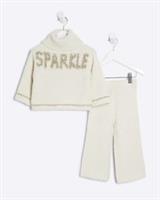 River Island Mini Girls Trouser & Jumper Set Cream Sparkle Knit 2 Piece Outfit - 2-3 Years Regular