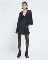 River Island Womens Mini Dress Black Long Sleeve Chiffon Cape V-Neck Button - 8 Regular