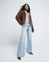 River Island Womens Straight Jeans Petite Blue High Rise Relaxed Pants Bottoms - 14 Extra Short Petites