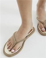 River Island Womens Sandals Gold Leather Embellished Open Toe Summer Shoes