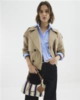 River Island Womens Shoulder Bag Blue Canvas Striped Charm Grab Handle Zip
