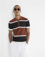 River Island Mens Polo Shirt Brown Colour Blocked Short Sleeve Collared Top - L Regular