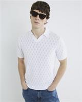 River Island Mens Polo Shirt White Slim Fit Textured Short Sleeve Collared Top - L Regular