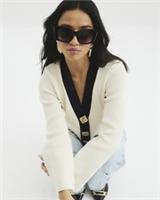 River Island Womens Cat Eye Sunglasses Black Mid Sized Chain Plastic Frame - One Size Regular