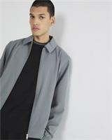 River Island Mens Shacket Grey Smart Long Sleeve Collared Zip Outerwear Top - L Regular