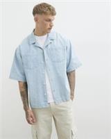 River Island Mens Shirt Blue Regular Fit Paisley Denim Collared Short Sleeve Top - L Regular