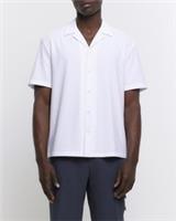 River Island Mens Shirt White Regular Fit Seersucker Revere Short Sleeve Top - M Regular