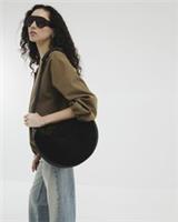 River Island Womens Shoulder Bag Black Suede Knot Handle Slouchy Zip Fastening