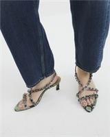 River Island Womens Sandals Green Snake Print Gemstone Heeled Open Toe Shoes