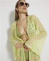 River Island Womens Mini Kimono Lime Sequin Long Sleeve Sequin Tie Fastening - M Regular