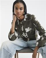 River Island Womens Jacket Khaki Floral Embroidered Collarless Outerwear Top - 8 Regular