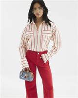 River Island Womens Wide Leg Jeans Petite Red Pocket Front Trouser Pants Bottoms - 12 Extra Short Petites