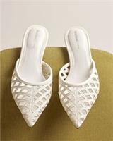 River Island Womens Mule Court Shoes White Lattice Heels Pointed Toe Slip On
